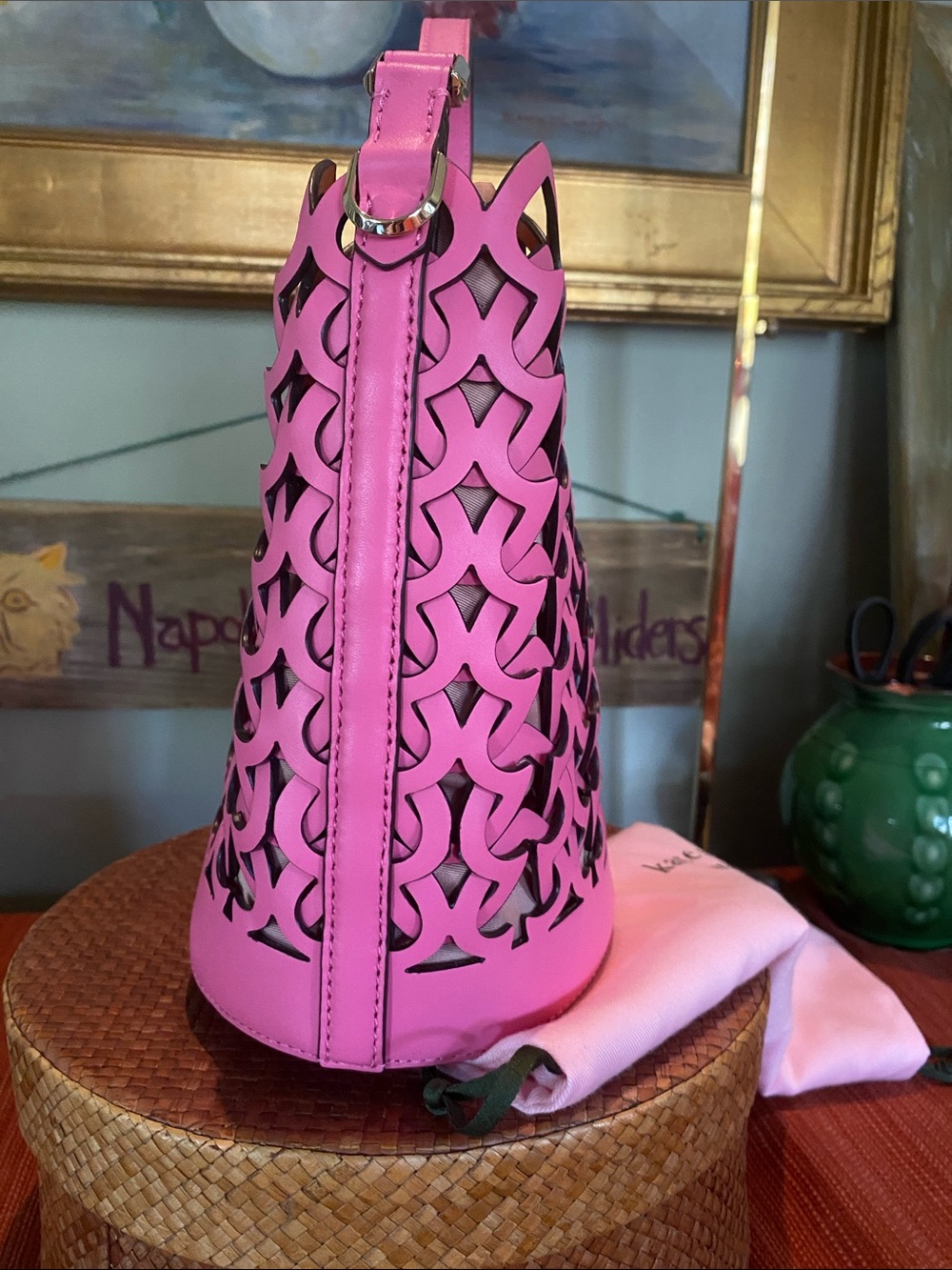 Kate Spade Dorie leather bucket satchel bag in hibiscus tea pink - Picture 3 of 15